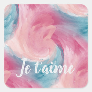 Adesivo Quadrado Tie-Dye Pink e Blue Painterly Watercolor no Amor
