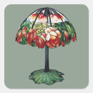 Adesivo Quadrado Tiffany Art Nouveau Floral de Lótus Vermelho Vinta