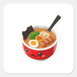 Adesivo Quadrado Tigela de Ramen Kawaii 3D Fã de Comida Japonesa Re