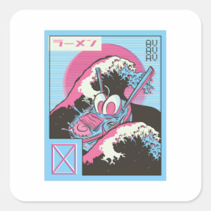 Adesivo Quadrado Tigela de Ramen Vaporwave Design