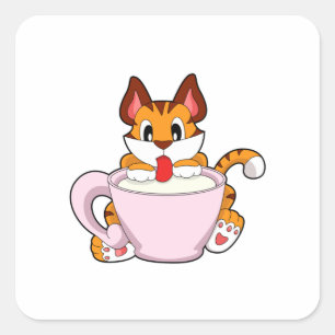 Adesivo Quadrado Tiger cat with Cup of Milk.PNG