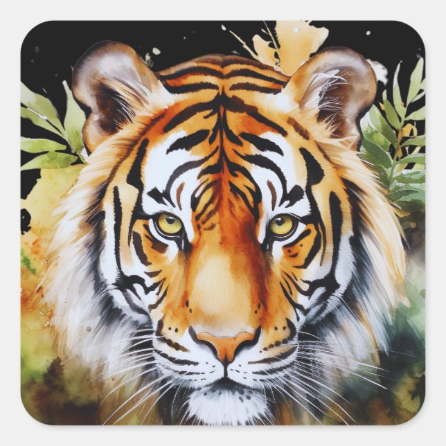 Adesivo Quadrado Tiger Pastel Flowers Safari Watercolor Savannah (Frente)