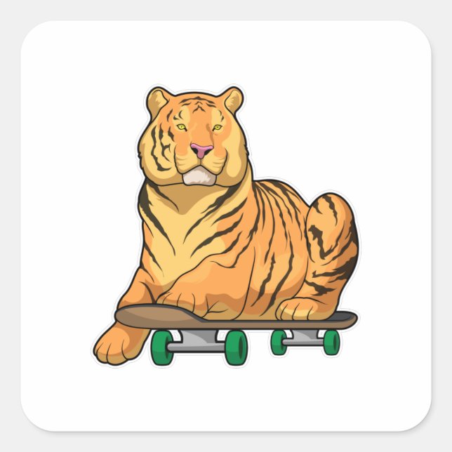Adesivo Quadrado Tiger Skater Skateboard (Frente)