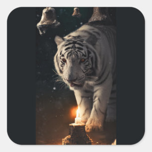 Adesivo Quadrado Tigre Branco – Guardião da Luz de Velas de Inverno