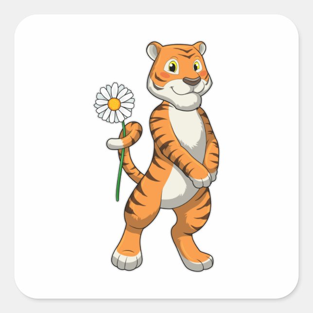 Adesivo Quadrado Tigre com Daisy Flower (Frente)
