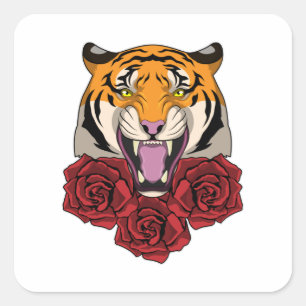 Adesivo Quadrado Tigre com Rosas