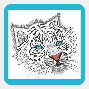 Adesivo Quadrado Tigre de bebê de olhos azuis