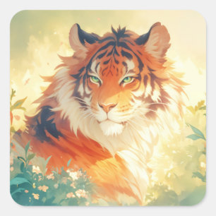 Adesivo Quadrado Tigre Majestoso Espiando Através da Floresta