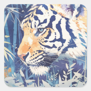 Adesivo Quadrado Tigre Majestoso no Jardim Botânico de Bambu Azul