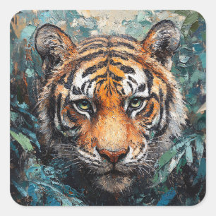 Adesivo Quadrado Tigre na pintura de retrato da selva