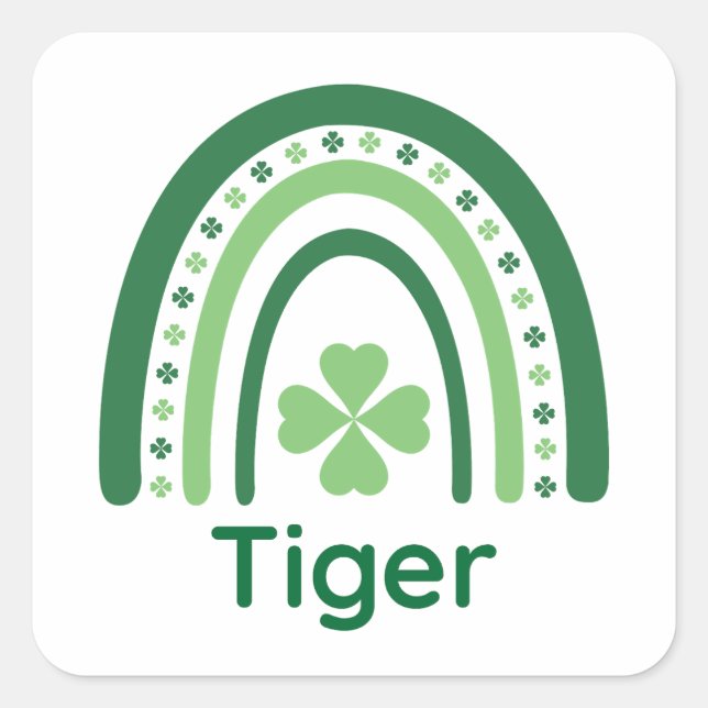 Adesivo Quadrado Tigre Name Clover Boho Rainbow (Frente)
