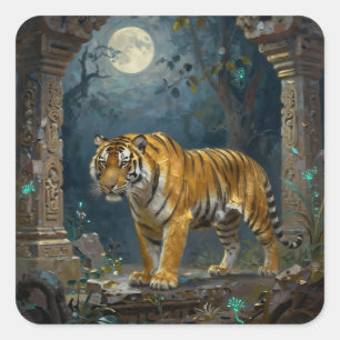 Adesivo Quadrado Tigre nas Dunas Antigas sob a Lua Cheia