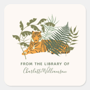 Adesivo Quadrado Tigre Personalizado Da Biblioteca De Ex-libris
