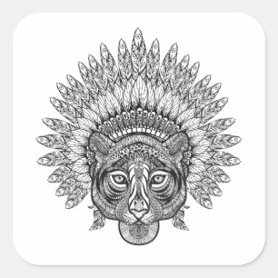 Adesivo Quadrado Tigre tirado mão no estilo
