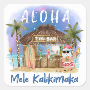 Adesivo Quadrado Tiki Beach Bar Tropical Mele Kalikimaka Papai No