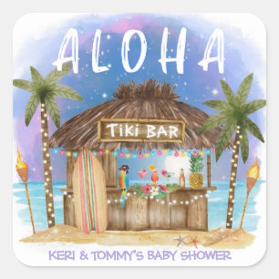 Adesivo Quadrado Tiki Beach Bar Tropical Surf & Sea Chá de Bebê