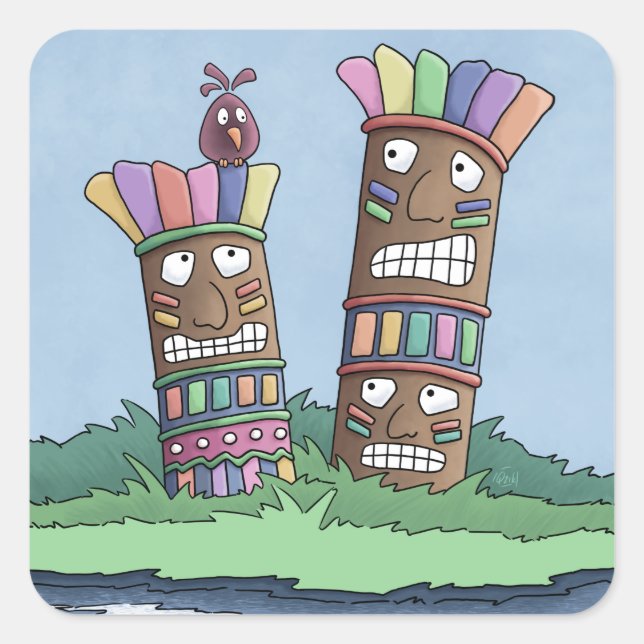 Adesivo Quadrado Tiki Bird Rosebud Square Sticker (Frente)