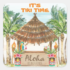 Adesivo Quadrado Tiki Luau | Praia Tropical Aloha