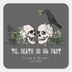 Adesivo Quadrado Til Death Gothic Floral Skull Irish Weding