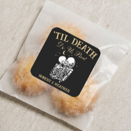 Adesivo Quadrado Til Death Skeleton Amava Gótico Tarot Card Casamen