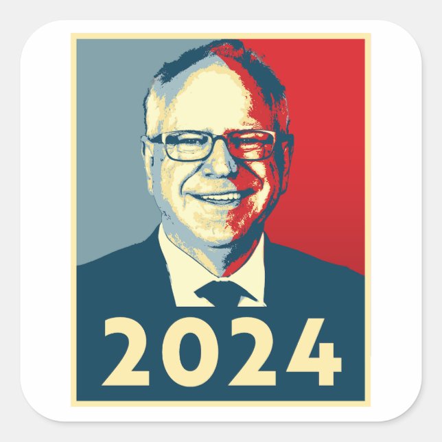 Adesivo Quadrado Tim Walz 2024 (Frente)