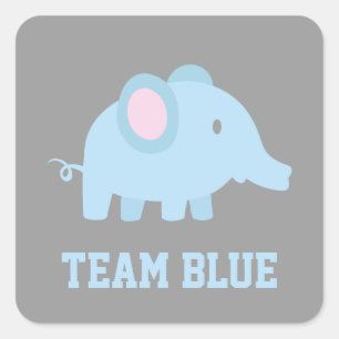 Adesivo Quadrado Time Azul, Bebê Elefante Menino, Festa de Revelaçã