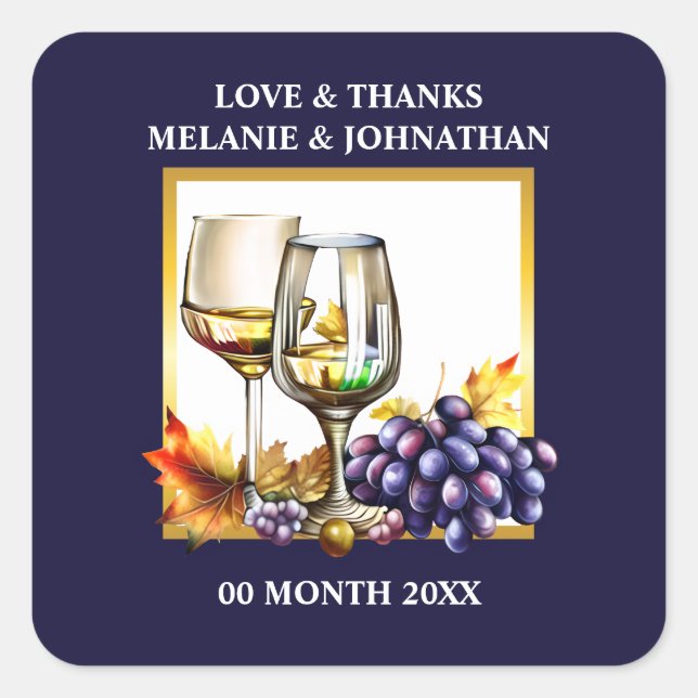 Adesivo Quadrado Tinta aquarela taças de vinho uvas ameixa azul our (Frente)