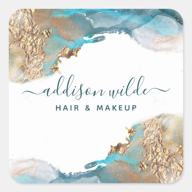 Adesivo Quadrado Tinta De Aquarela Líquida De Arte Moderna Azul E D (Frente)