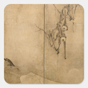 Adesivo Quadrado Tinta japonesa em papel Gibbons Primados e Paisage