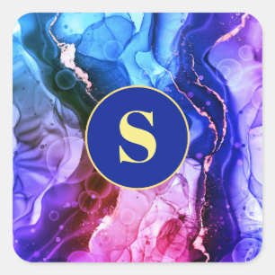 Adesivo Quadrado Tinta Líquida Azul, Roxo E Violeta Vermelha, Monog