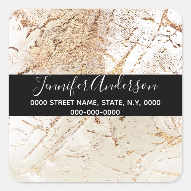 Adesivo Quadrado Tinta magnética de marfim dourado escura geode (Frente)