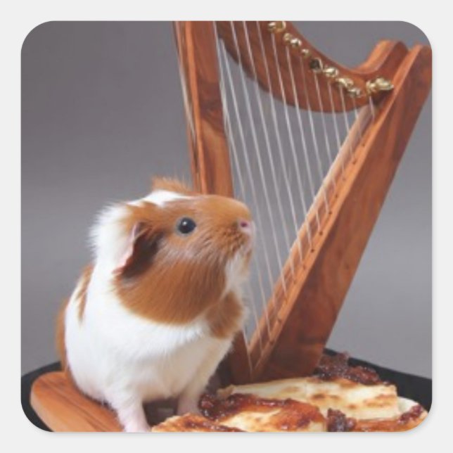Adesivo Quadrado Tiny Harpist Guinea Pig – Artistic Sticker (Frente)