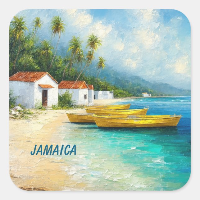 Adesivo Quadrado Tiny homes and fishing boats in jamaica (Frente)