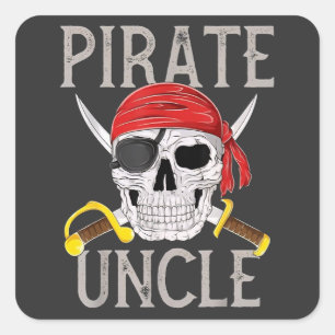 Adesivo Quadrado Tio Pirata Bandeira Jolly Roger Crânio Família Pir