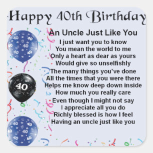 Adesivo Quadrado Tio Poema - aniversário de 40 anos