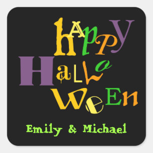 Adesivo Quadrado Típica divertida colorida Típica do Dia das Bruxas