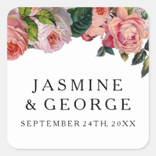 Adesivo Quadrado Tipo de Letra Simples Quic MODERN w Rosas Vintage 