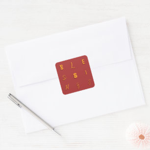 Adesivo Quadrado Tipo Festivo "Bessings" Envelope Vermelho Selo
