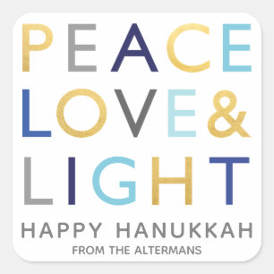 Adesivo Quadrado Tipografia Amor & Luz Hanukkah Feriado Dourado Azu