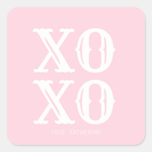 Adesivo Quadrado Tipografia branca rosa-rosa XO XO personalizada