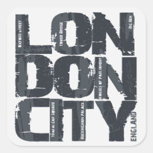 Adesivo Quadrado Tipografia de Londres, Inglaterra