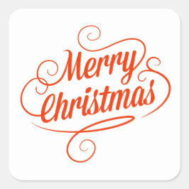 Adesivo Quadrado Tipografia de Natal Feliz e Cheio Vermelho