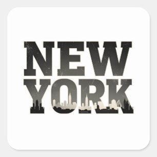 Adesivo Quadrado Tipografia de Nova York com linha do horizonte