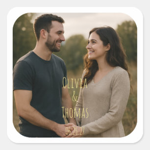 Adesivo Quadrado Tipografia Dourada Personalizada Casal Foto Casame