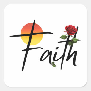 Adesivo Quadrado Tipografia Faith Preta Com Rosa