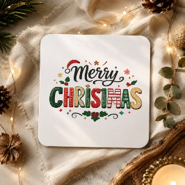 Adesivo Quadrado Tipografia Festiva de Natal Alegre