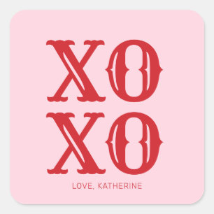 Adesivo Quadrado Tipografia fofa vermelha rosa XO XO personalizada