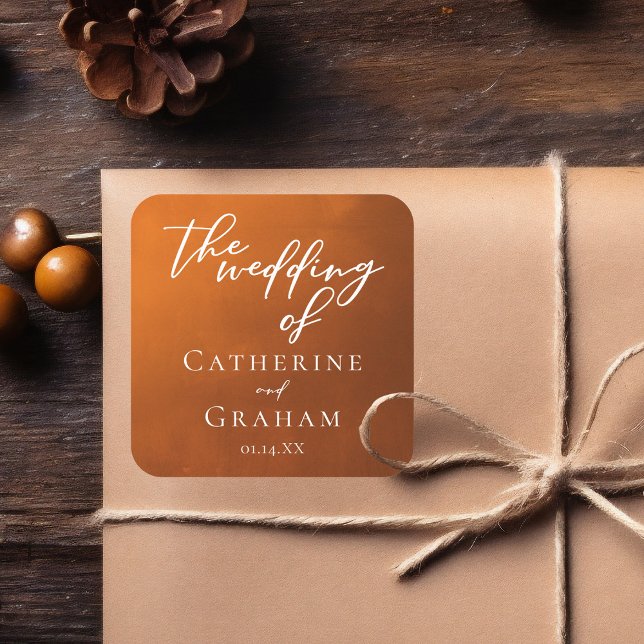 Adesivo Quadrado Tipografia Laranja Rustic Queimada Boho Casamento (Criador carregado)