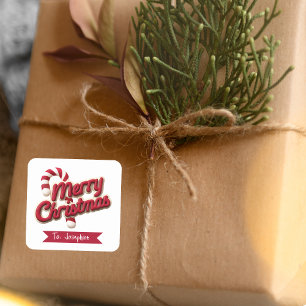 Adesivo Quadrado Tipografia Vermelha e Branca Feliz Natal Nome