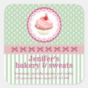 Adesivo Quadrado Tiras de bolinhas de panificação de cupcakes bon